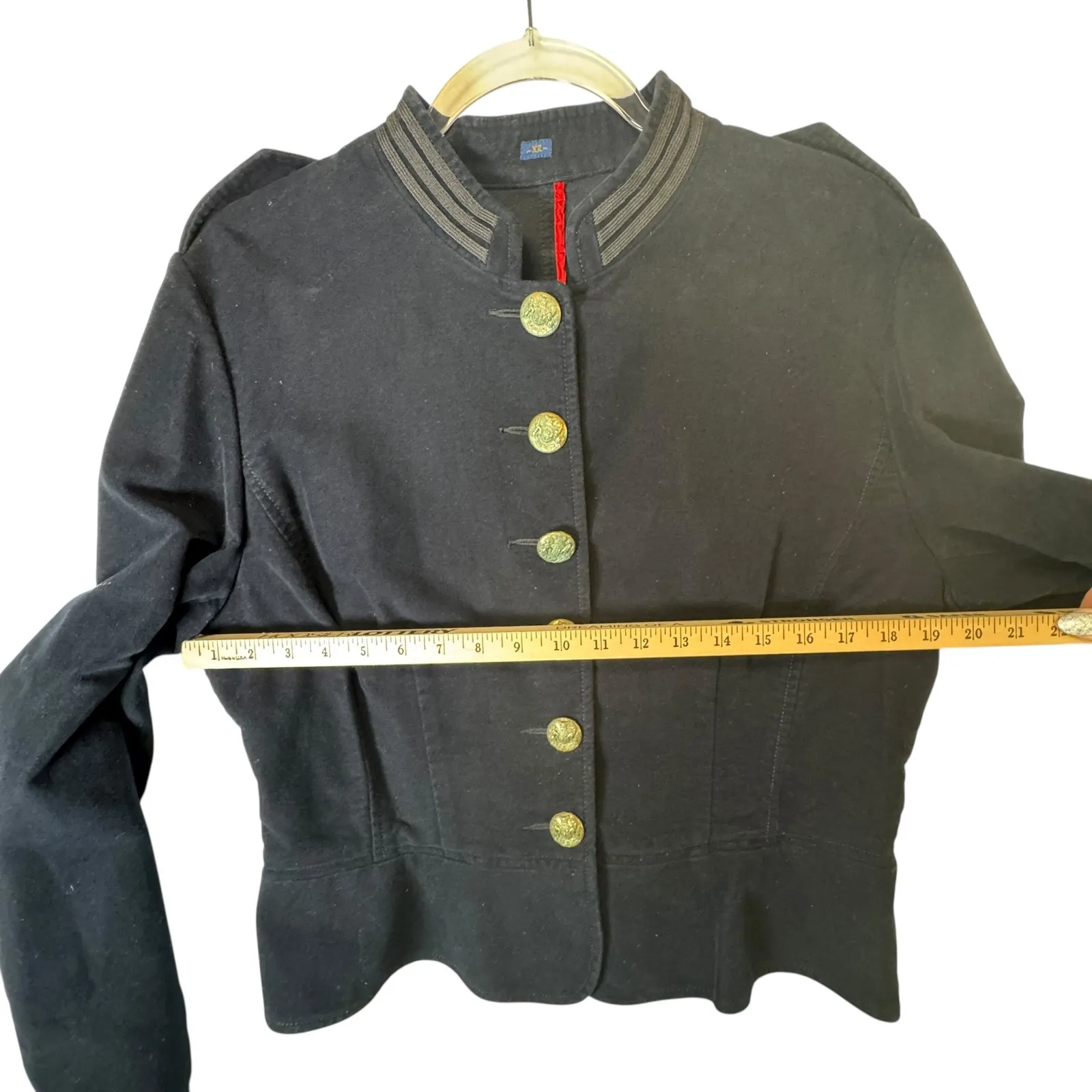 Forever 21 Womens XL Black Military Band Jacket Structured Metal Buttons Vtg - Image 8