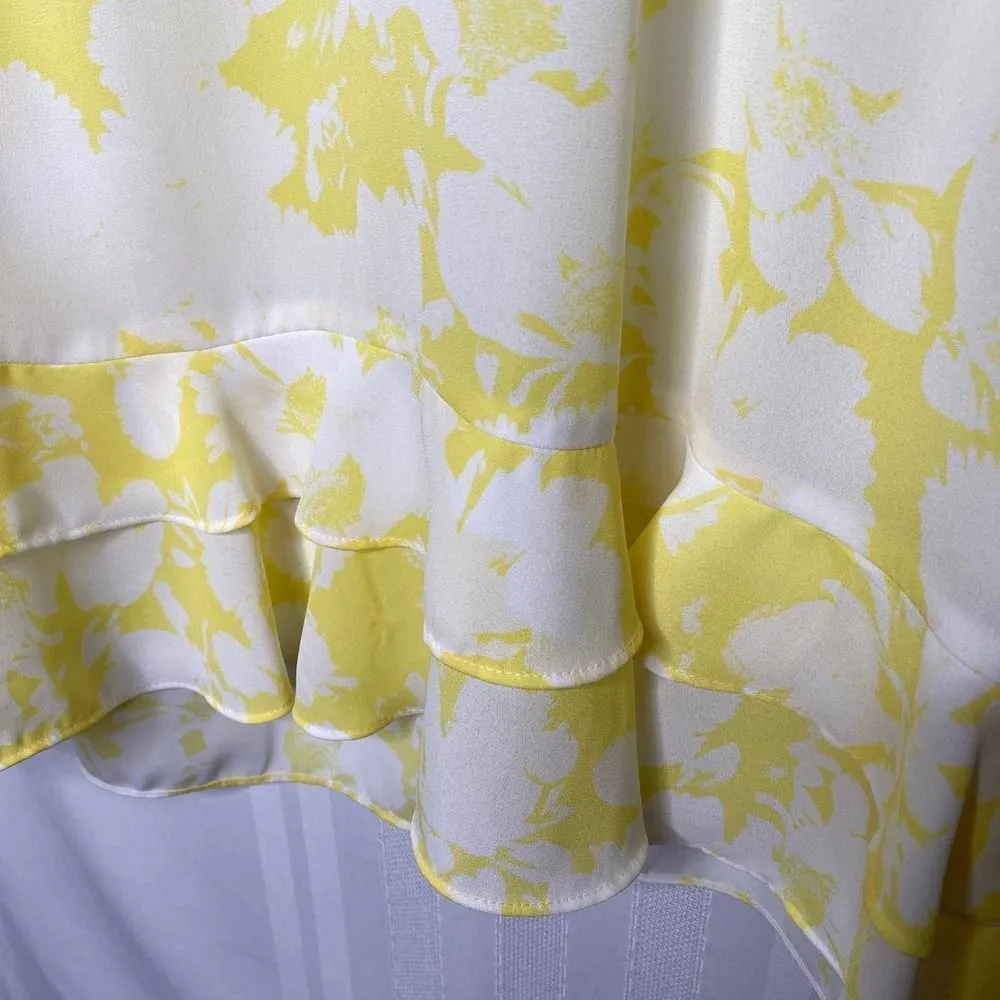 Worthington Long Sleeve Ruffle Keyhole Back Watercolor Blouse Yellow White XXL - Image 3