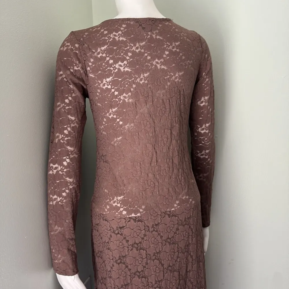 ANTHROPOLOGIE Maeve Brown Lace Button Down Blouse Small - Image 9