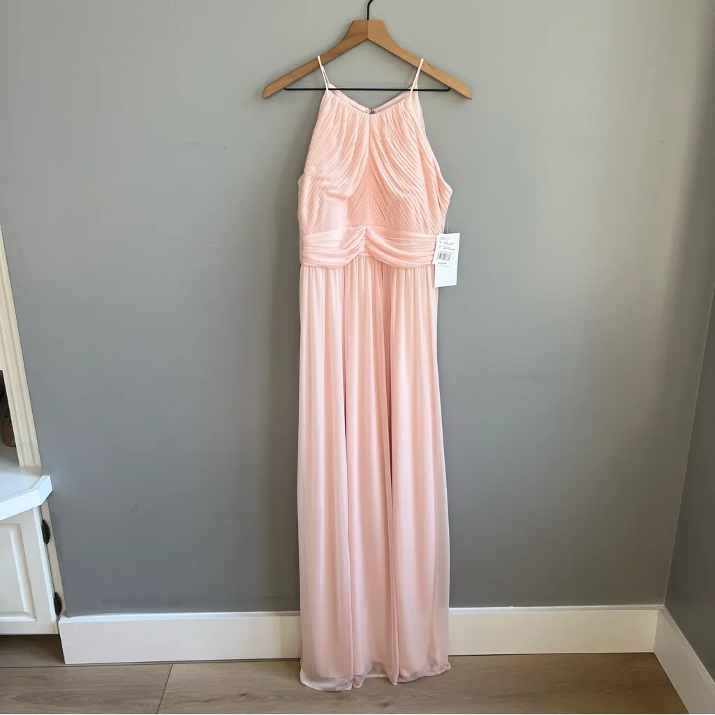 NWT Reverie Long Pleated High Neck Mesh Chiffon Pale Pink Formal Dress Size 8 - Image 2
