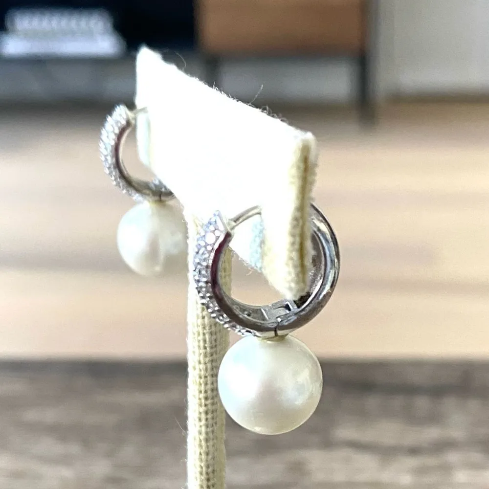 Silver Pave Crystal Pearl Earrings - Image 2