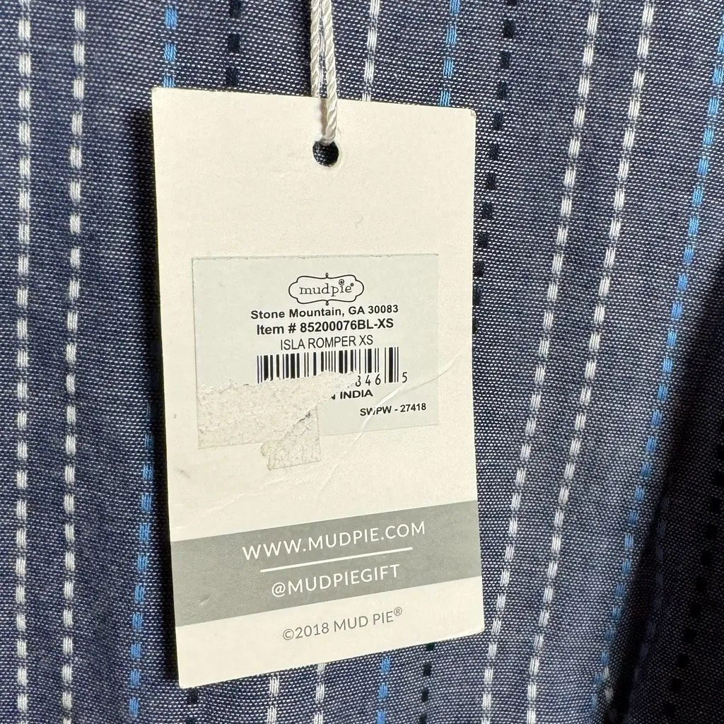 Mudpie‎ blue ISLA ROMPER women’s size XS pockets & drawstring - Image 9