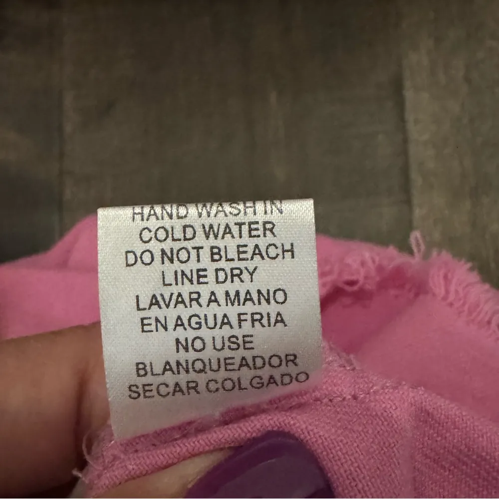 & MERCI Pink Denim Overalls Size M 100% Cotton Barbiecore Summer Trendy Raw Hem - Image 13