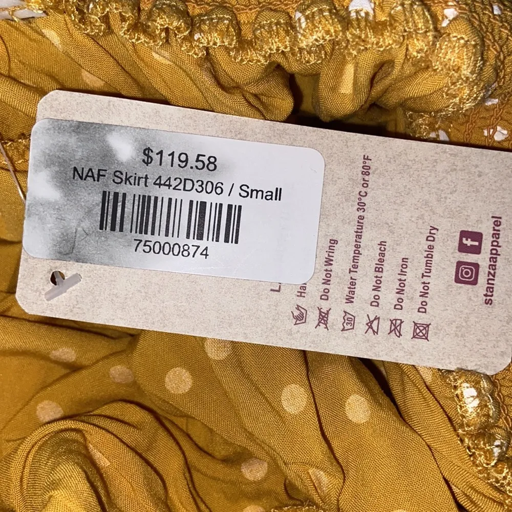 Imperfect NWT NAF NAF Paris skirt yellow maxi skirt rope tassel belt polka dot - Image 15