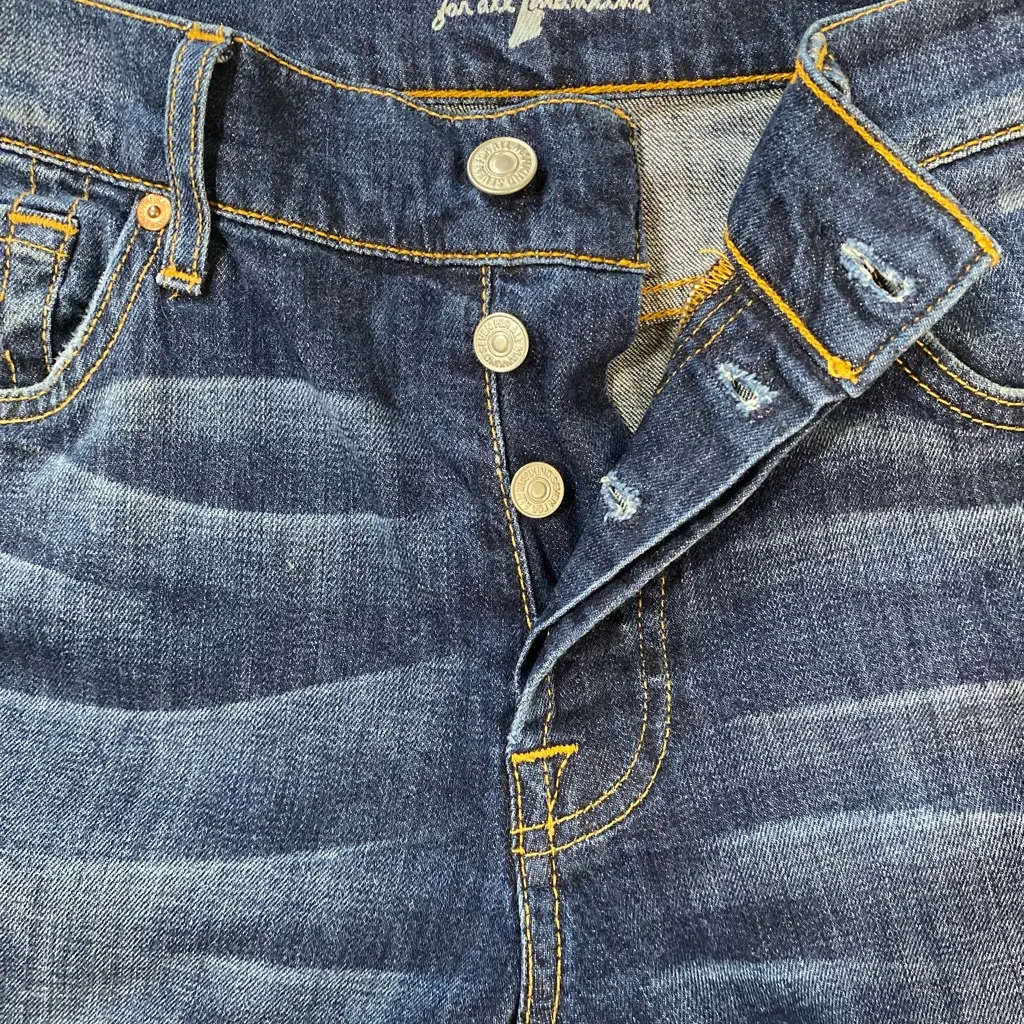7 For All Mankind Womens Sz 32 Mid Rise Straight Leg Blue Denim Button Fly Jean - Image 5