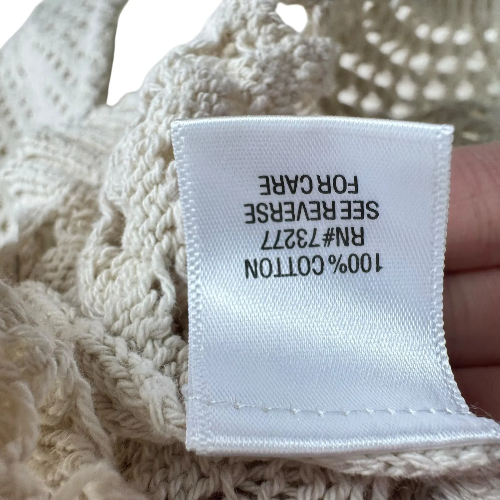 Elle 100% Cotton Cream Cropped Crochet Open Knit 3/4 Sleeve Cardigan Sweater M - Image 5