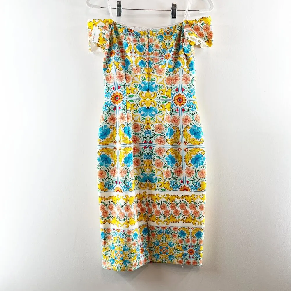 Black Halo Bethel Floral Off-the-Shoulder Knee-Length Sheath Dress Yellow 2 - Image 4