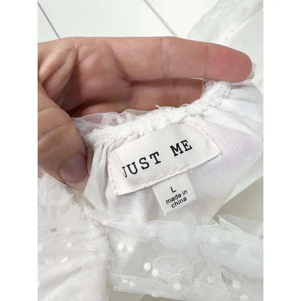 JUST ME White Lace Sleeveless Deep V-Neck Tiered Midi Dress Size L Open Back - Image 9