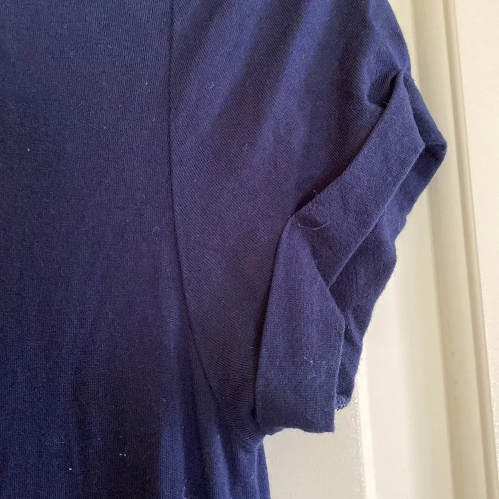 Adrienne Vittadini Navy Jersey Scoop Neck S/L Maxi Dress Side Vents Size SMALL - Image 2