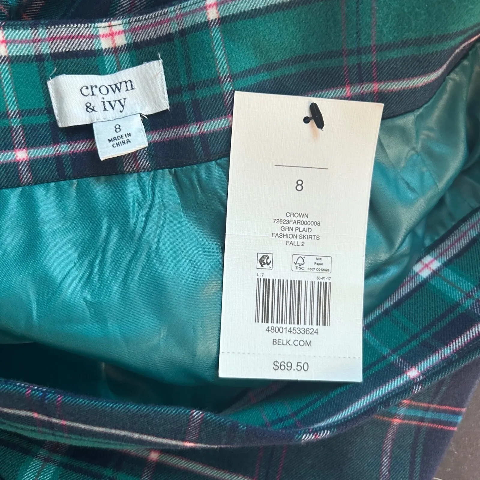 Crown Any Ivy‎ Wool Plaid Mini Skirt Green 8 - Image 8