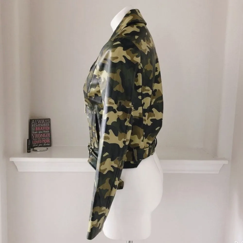 Michael Kors Camo Jacket Faux Leather Bomber Smoky Olive Size S New with Tag - Image 5