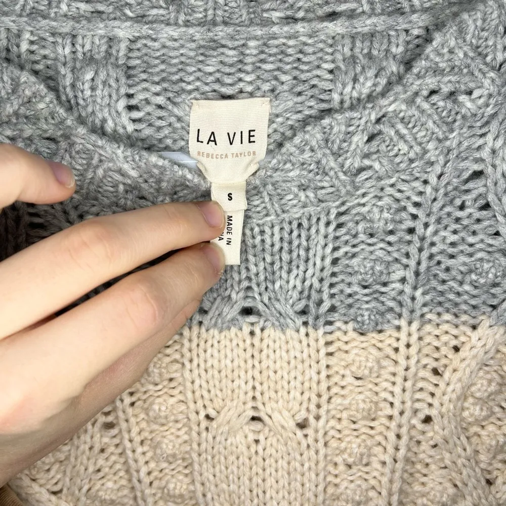 [La Vie Rebecca Taylor] Striped Cable Knit Wool Blend Sweater- Small - Image 9