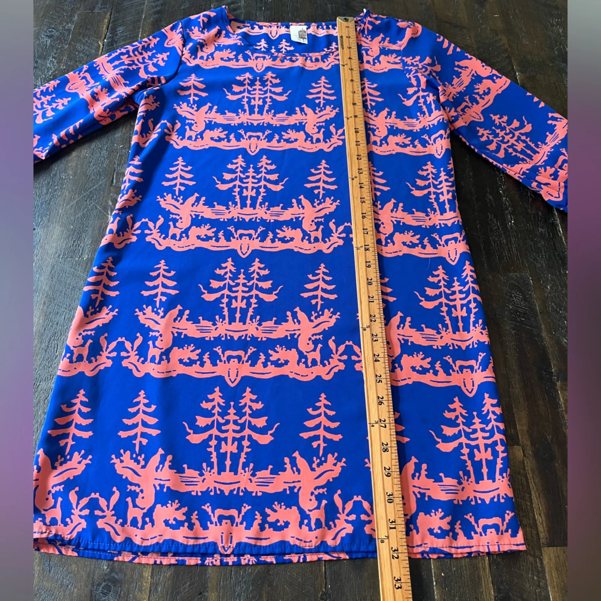 FRANCESCA’S Mini Shift Dress Abstract Trees Blue Pink Women’s Small - Image 8