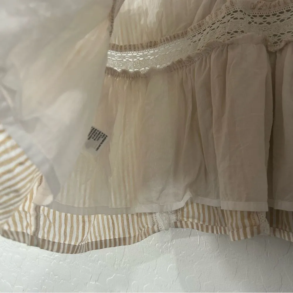 American Eagle Striped Lace Trim Peplum Tank Top Women’s Large 100% Cotton - Image 6