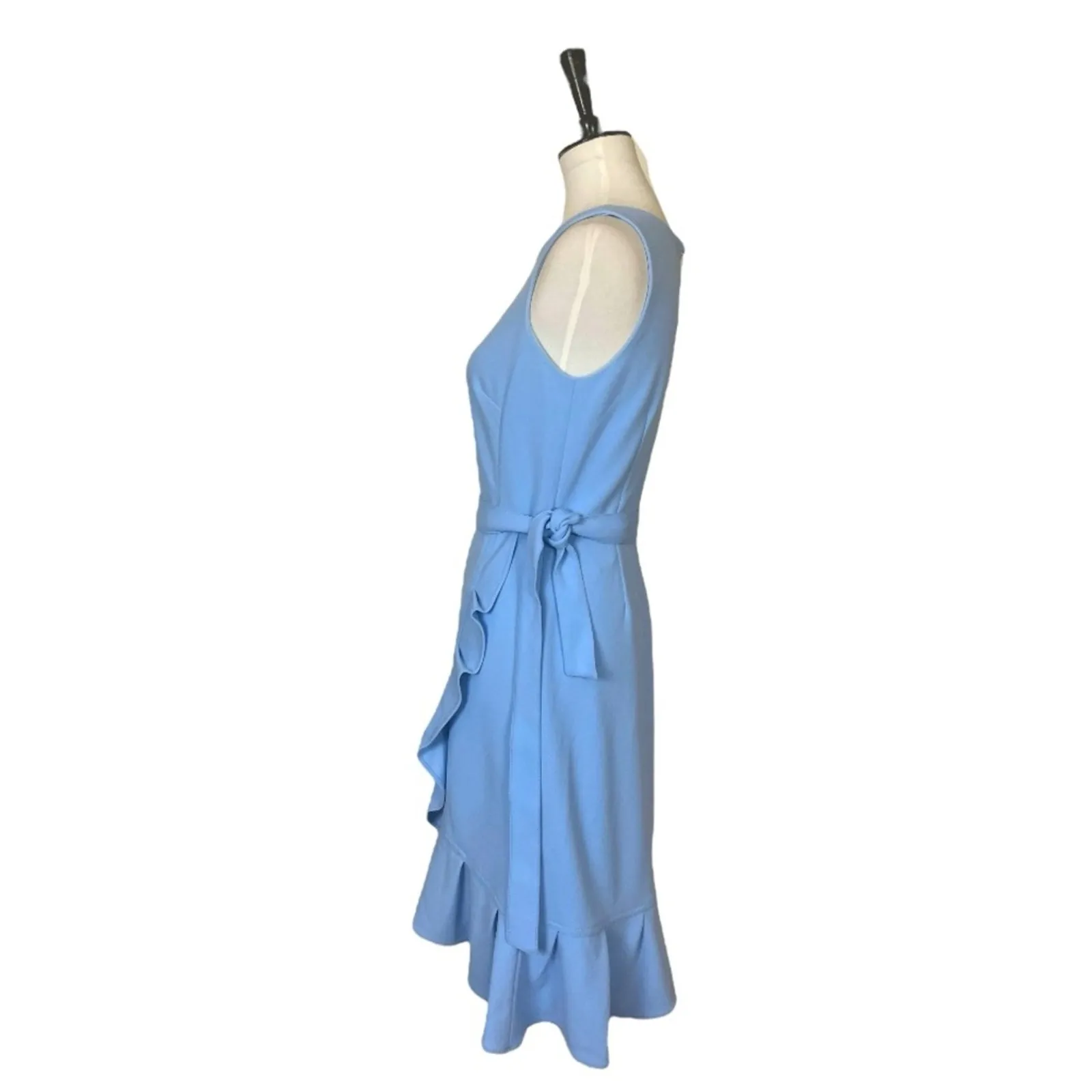 Calvin Klein Dress Boatneck Belted Ruffle Hem Sleeveless Blue Women’s Size 6 - Image 5
