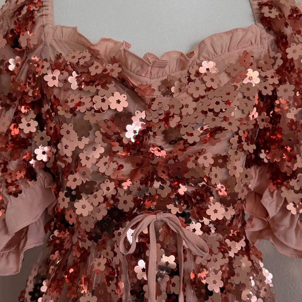 NWT Buddy Love Colby Puff Sleeve Sequin Mini Dress Rose Gold L Pink Size L - Image 12