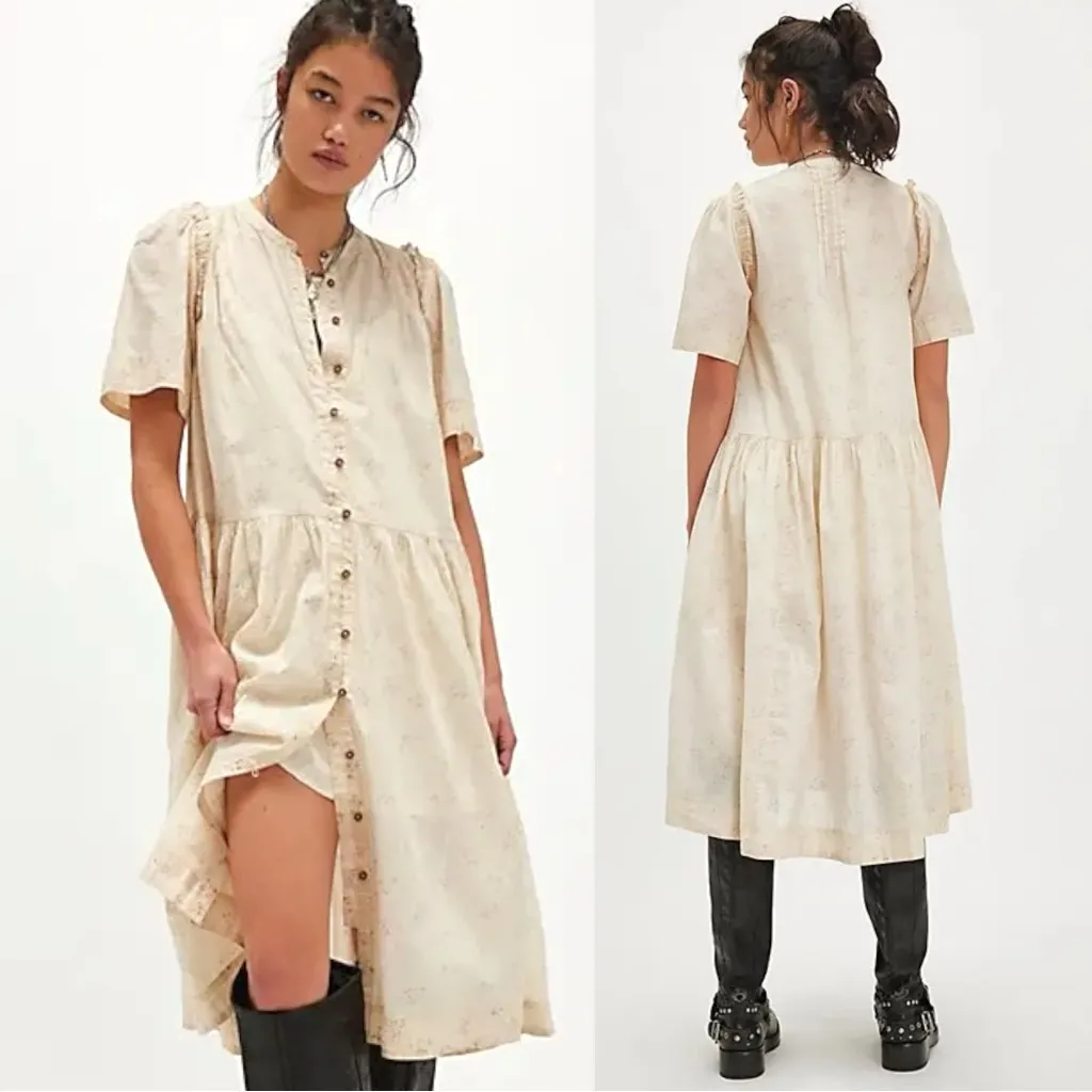 Free People Dainty Ethereal Cottage Bella Mae Midi Dress Vanilla Floral Medium - Image 2