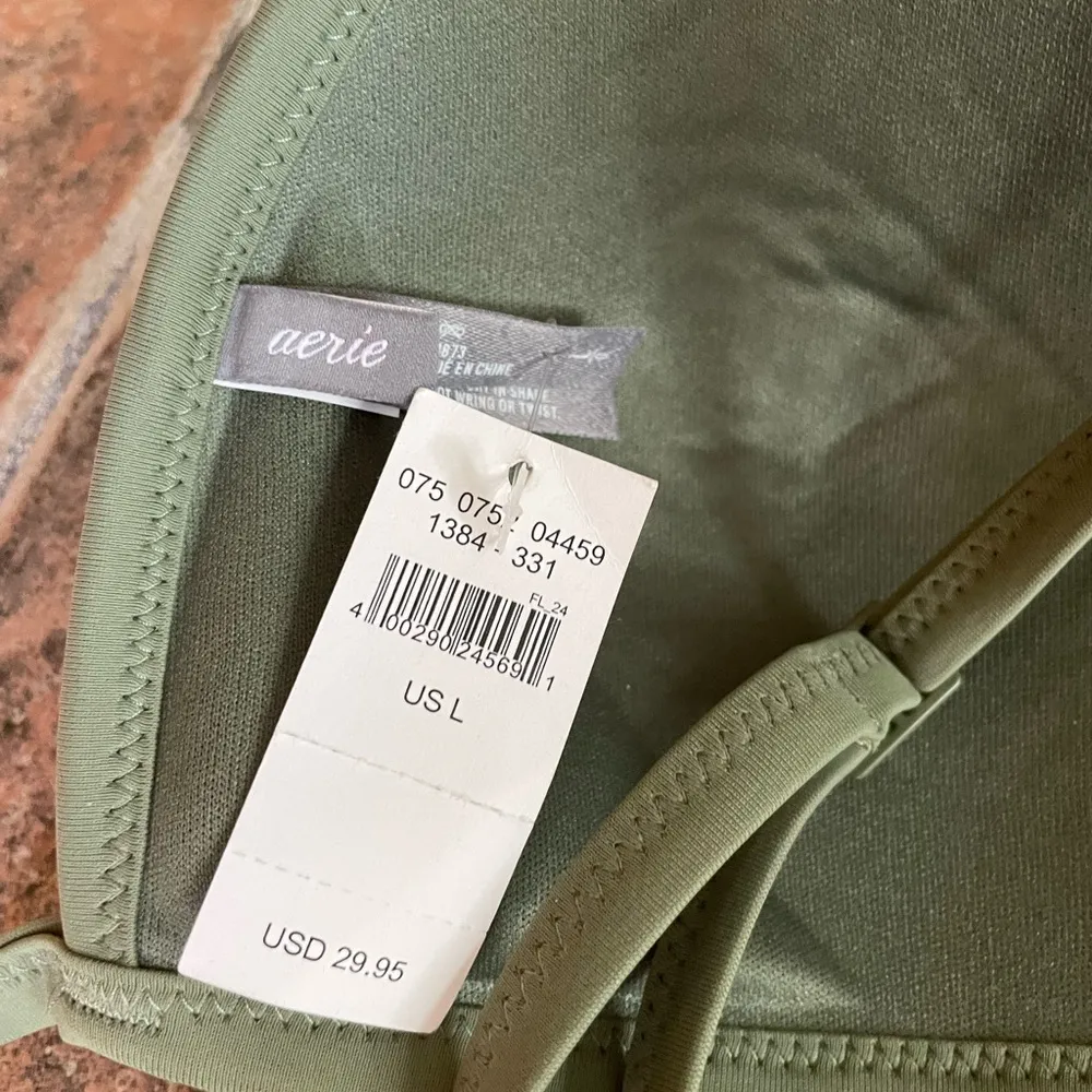 Aerie Front Close Triangle Bikini Olive Green Size L - Image 4