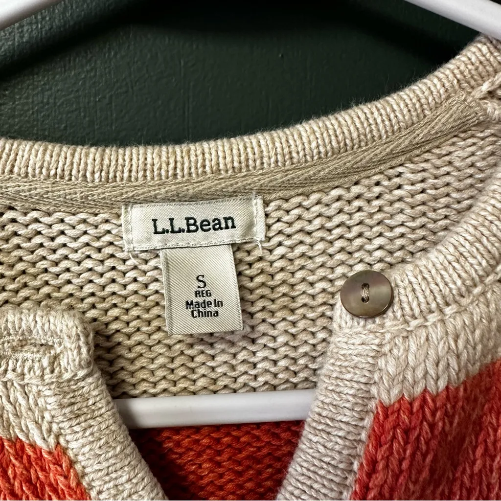 L.L. Bean 100% Cotton Cardigan Sweater Womens Small Colorblock Stripes Knit Pink - Image 6
