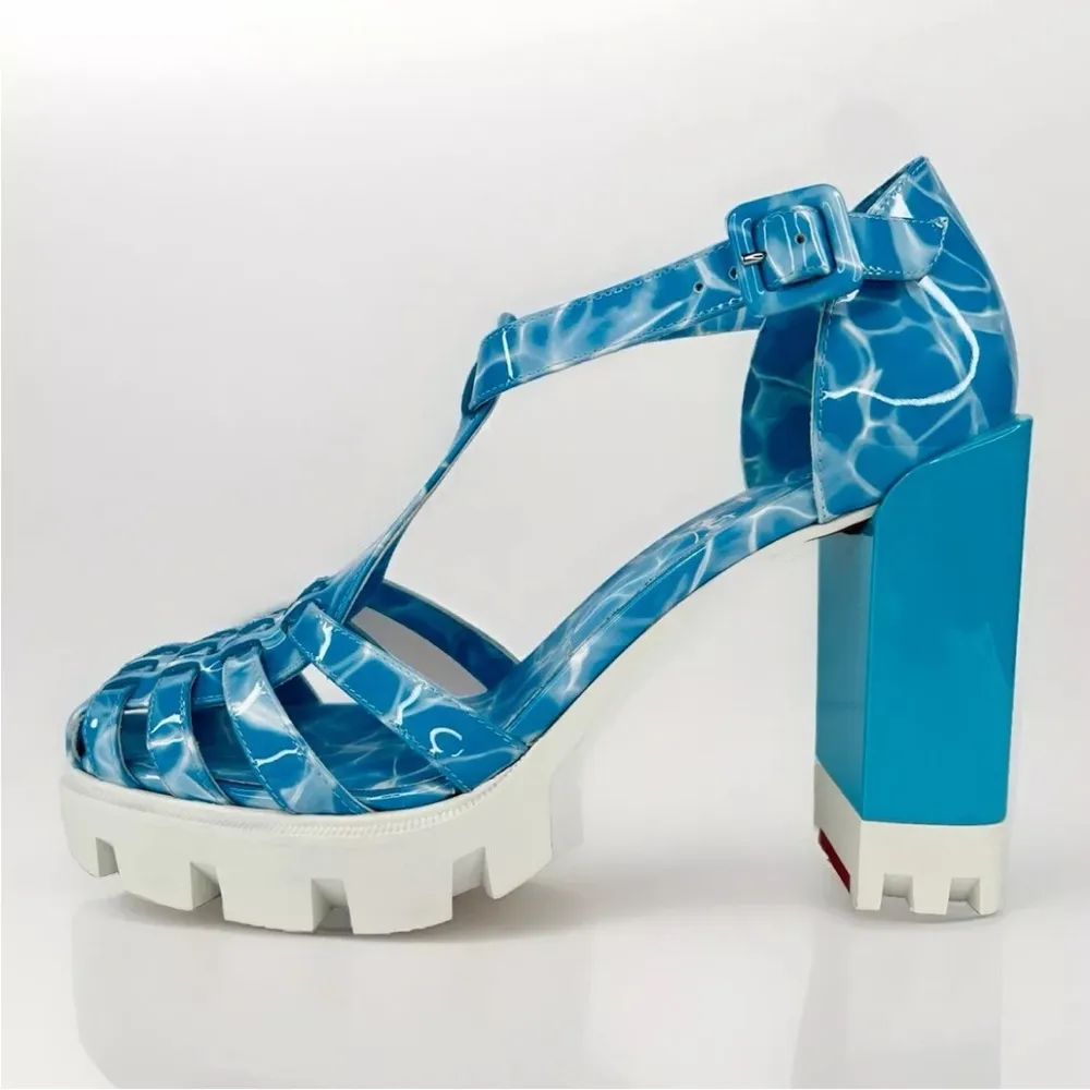 CRISTIAN LOUBOUTIN Meduzette Printed Patent Heeled Fisherman Sandals Size EU 40 - Image 8