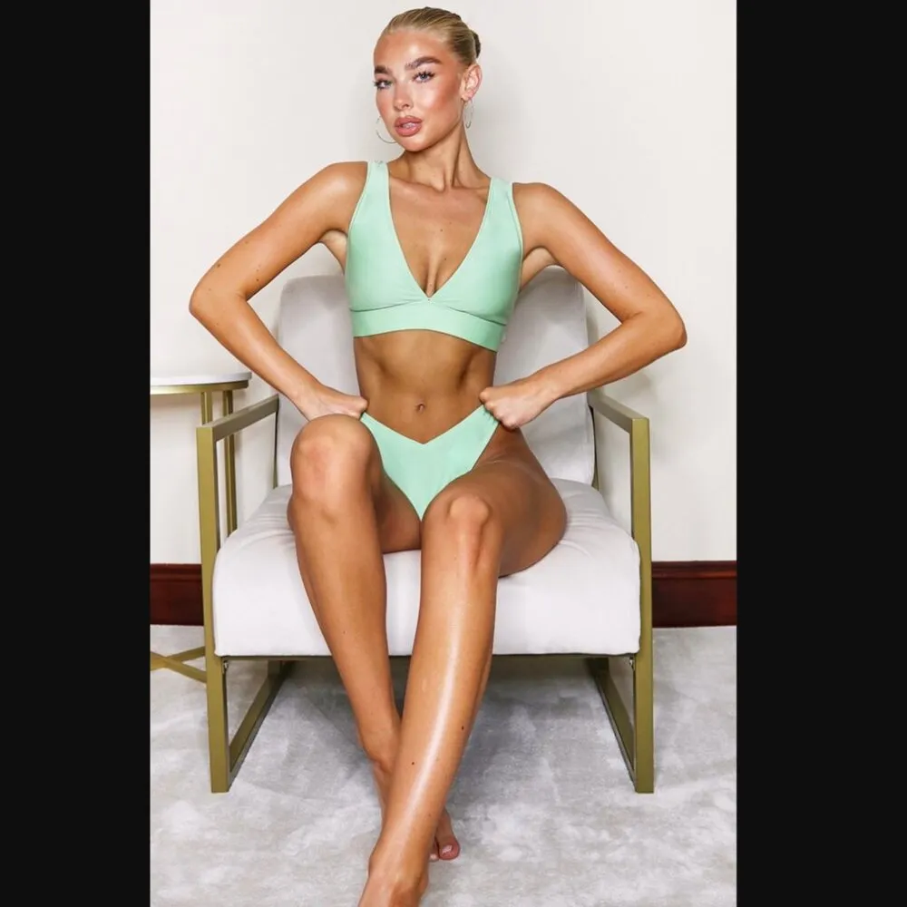 H&M Sage Green Mojito Bikini Bathing Suit with High-Cut V-Front / Small - Image 15