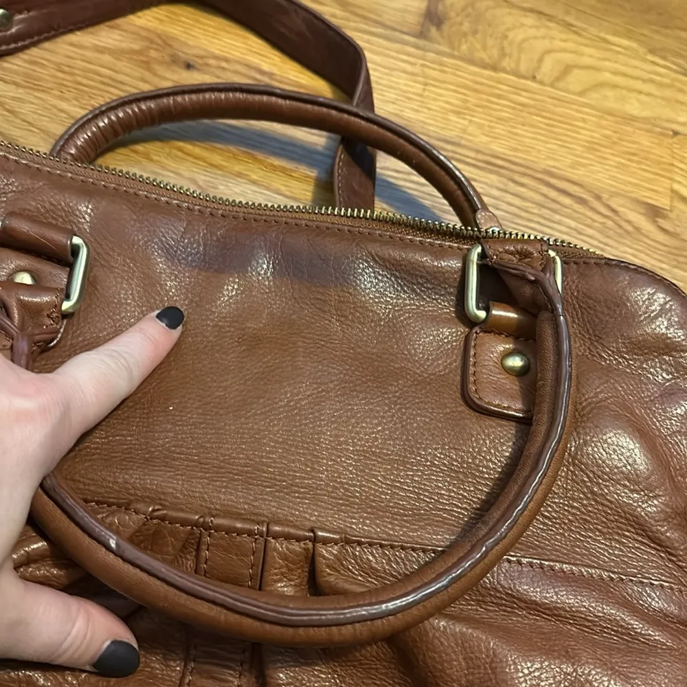 Sabina Fold Over Chain Metal Leather Brown Crossbody Boho Purse Bag Retro - Image 6