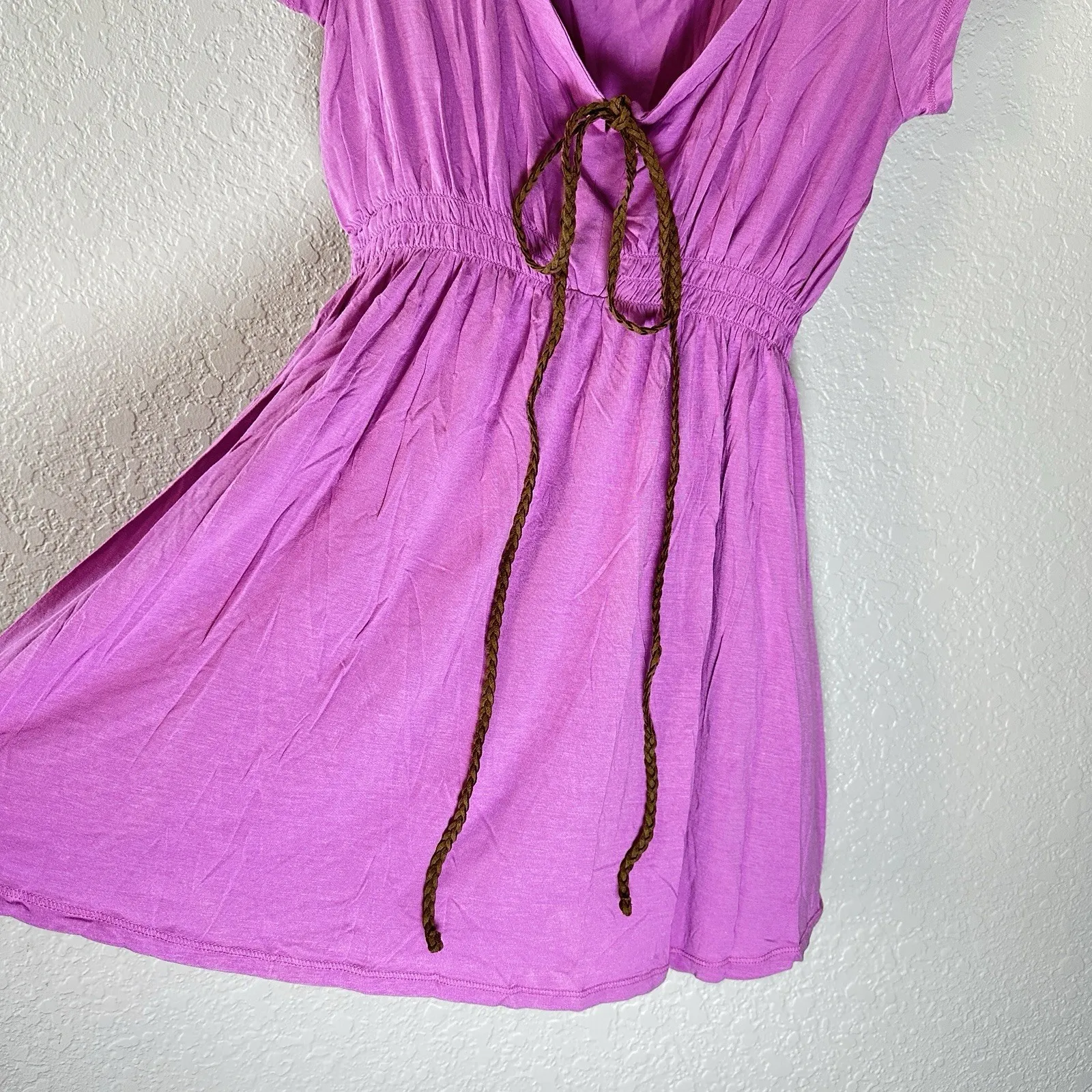 VTG Moda International Pink Baby Doll Dress Soft Modal Tie Front Size M‎ Y2K Size M - Image 5