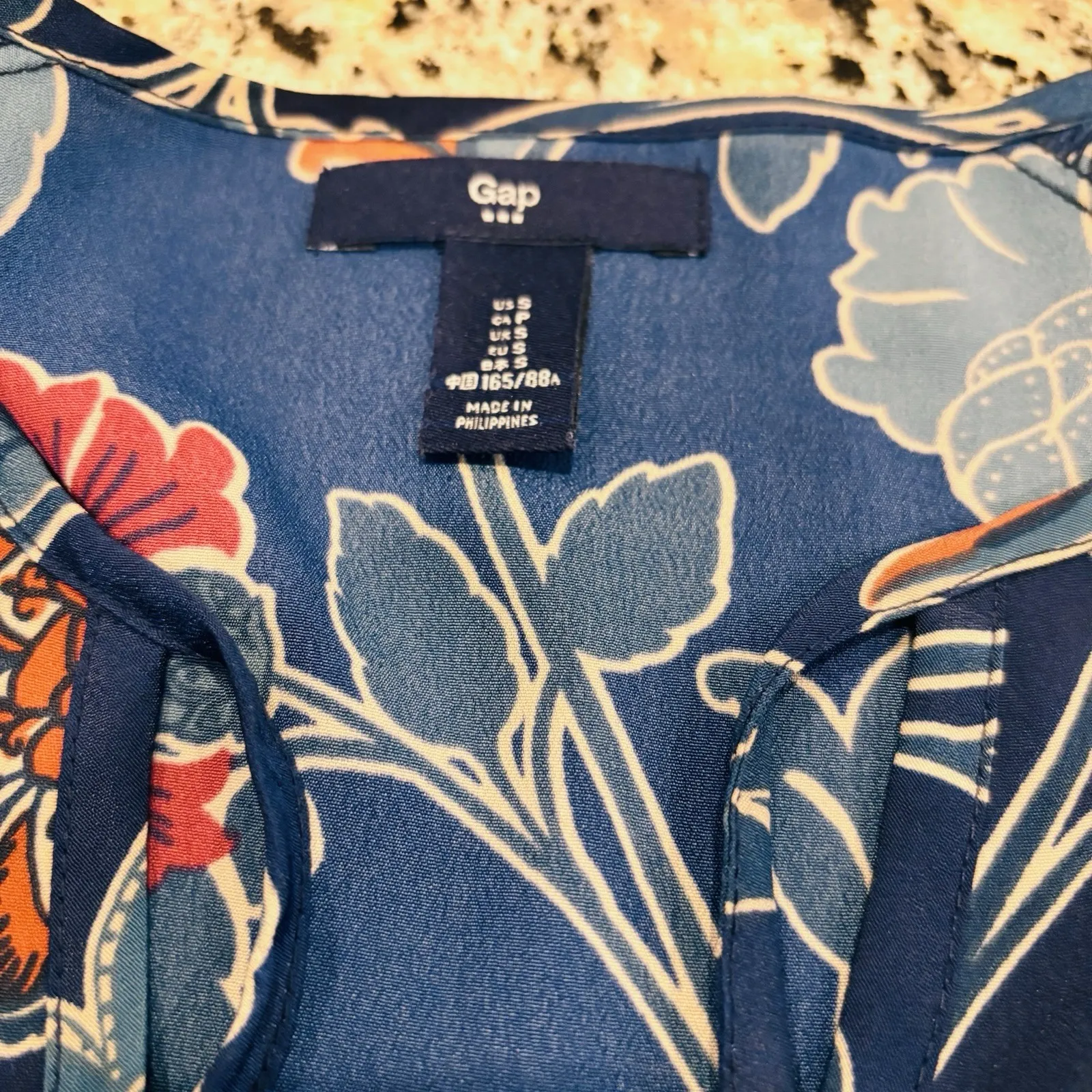 Gap Navy Floral Long Sleeve Keyhole Neck Dress Lightweight Size Small - Image 8