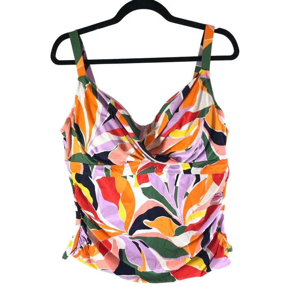 Anne Cole Plus Size Printed Surplice Neck Tankini Top Colorful Underwire 24W - Image 3