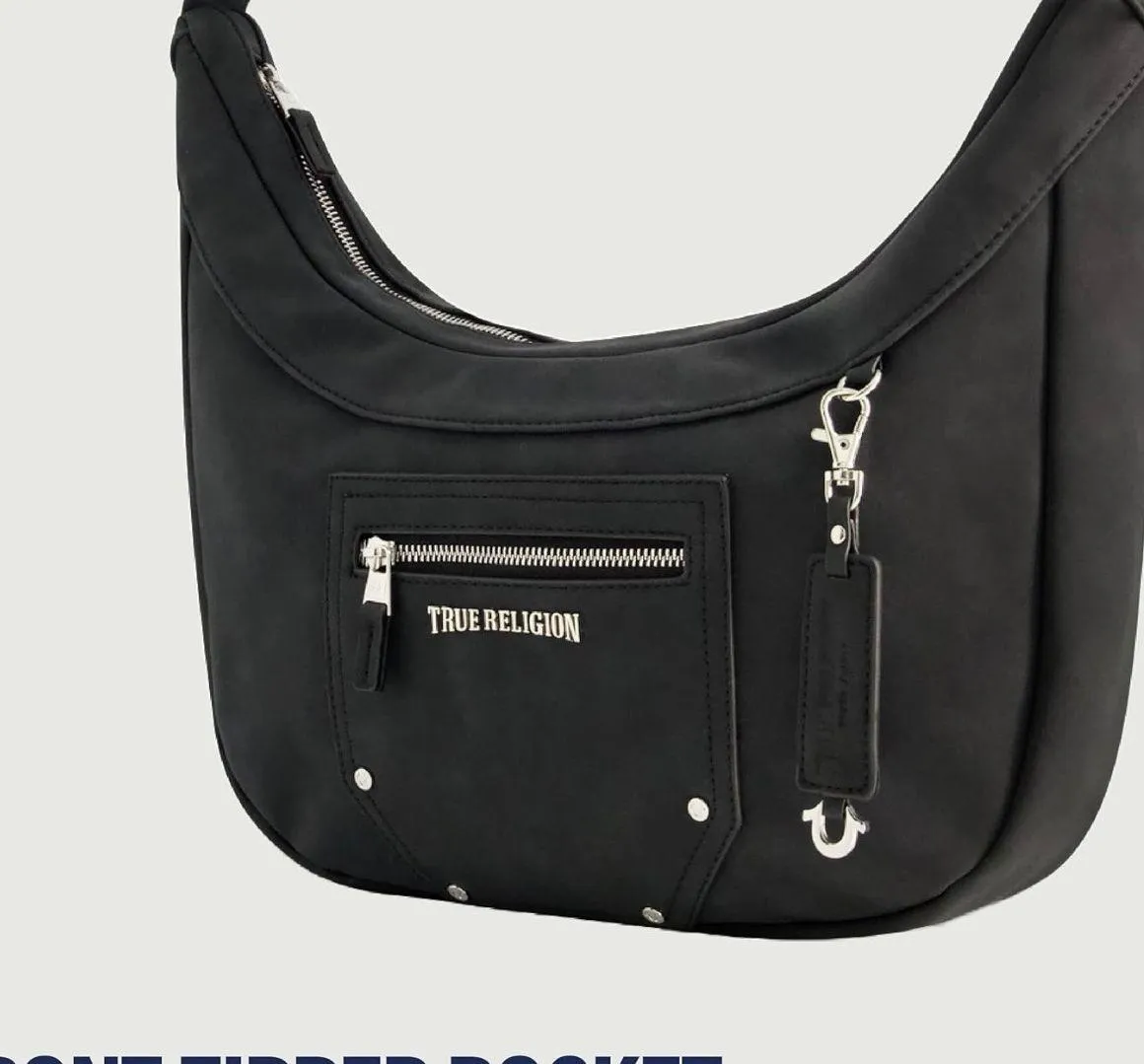 Women's Shoulder Bag Purse, Black/Silver Faux Suede Hobo Handbag with Adjustable Strap - Image 3