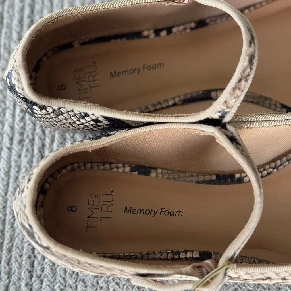 Time and Tru Black Brown White Snakeskin Square Toe Maryjane Ballet Flats Sz 8 - Image 3