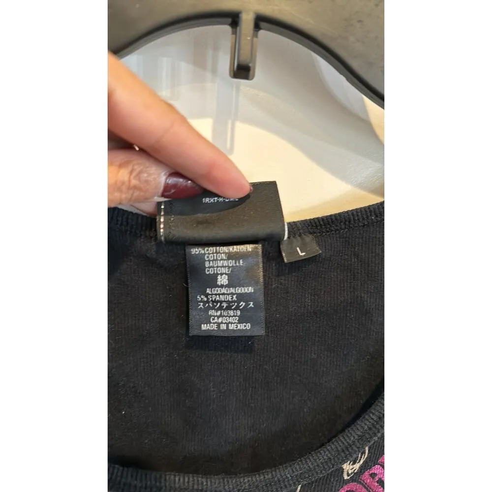 Harley Davidson Women’s Tank Top Black Pink Rhinestones bling biker rocker sz L - Image 5