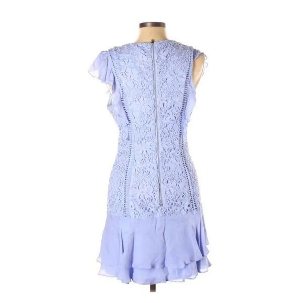Parker Bennett Ruffle Mini Dress Size 10 Blue Crochet Floral Lace Cap Sleeve New - Image 4