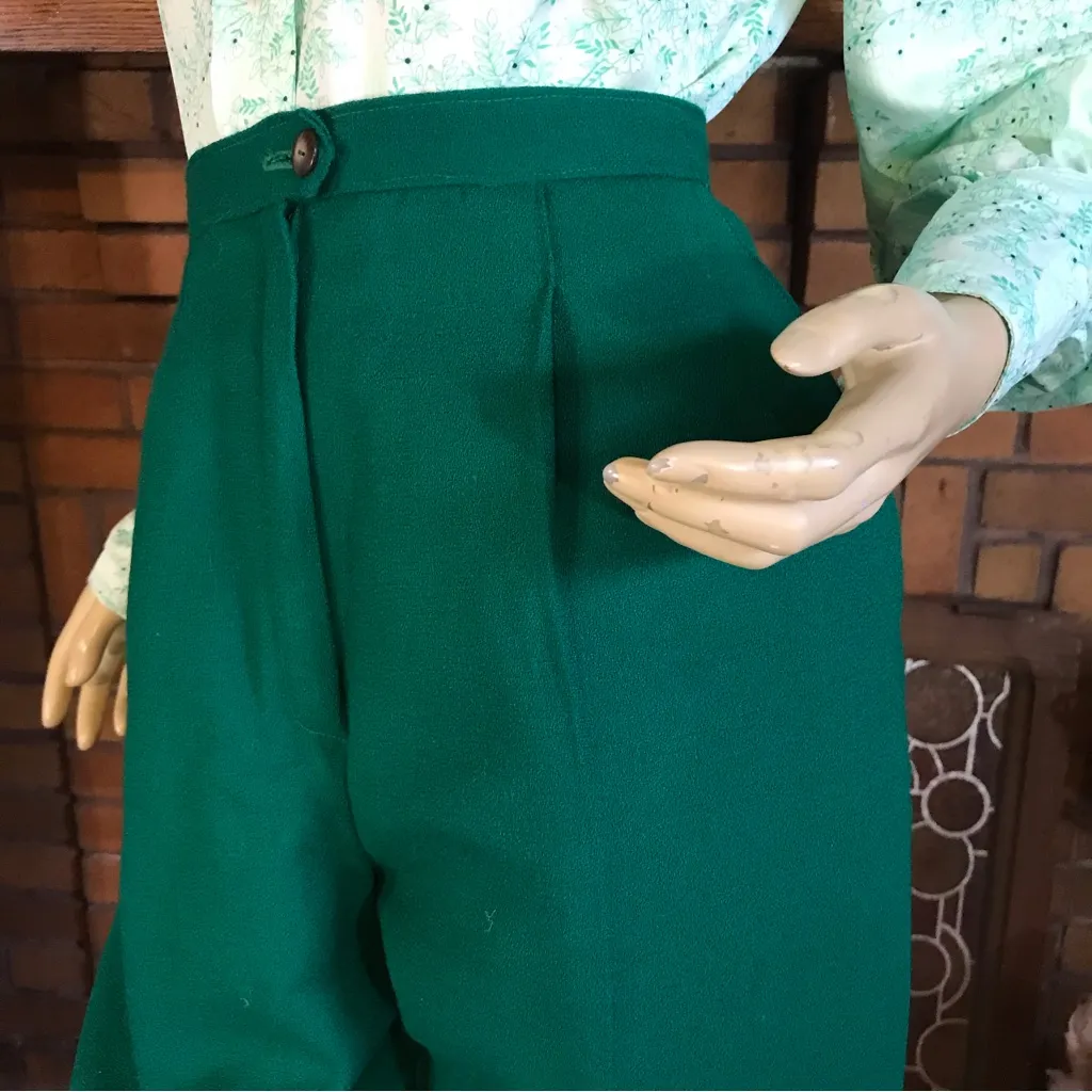 VINTAGE 1980'S DARK GREEN PLEATED HIGH WAISTED TROUSERS (14) - Image 8