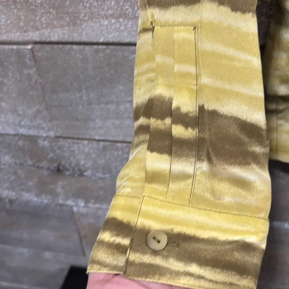 Carlisle 100% silk Yellow and Beige collared blouse size 14 - Image 5