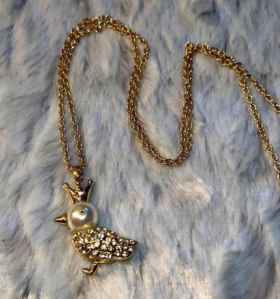 Liz Claiborne Beautiful Bird w/ Crown Necklace 18” Pearl Head & Gem Stone Body - Image 3