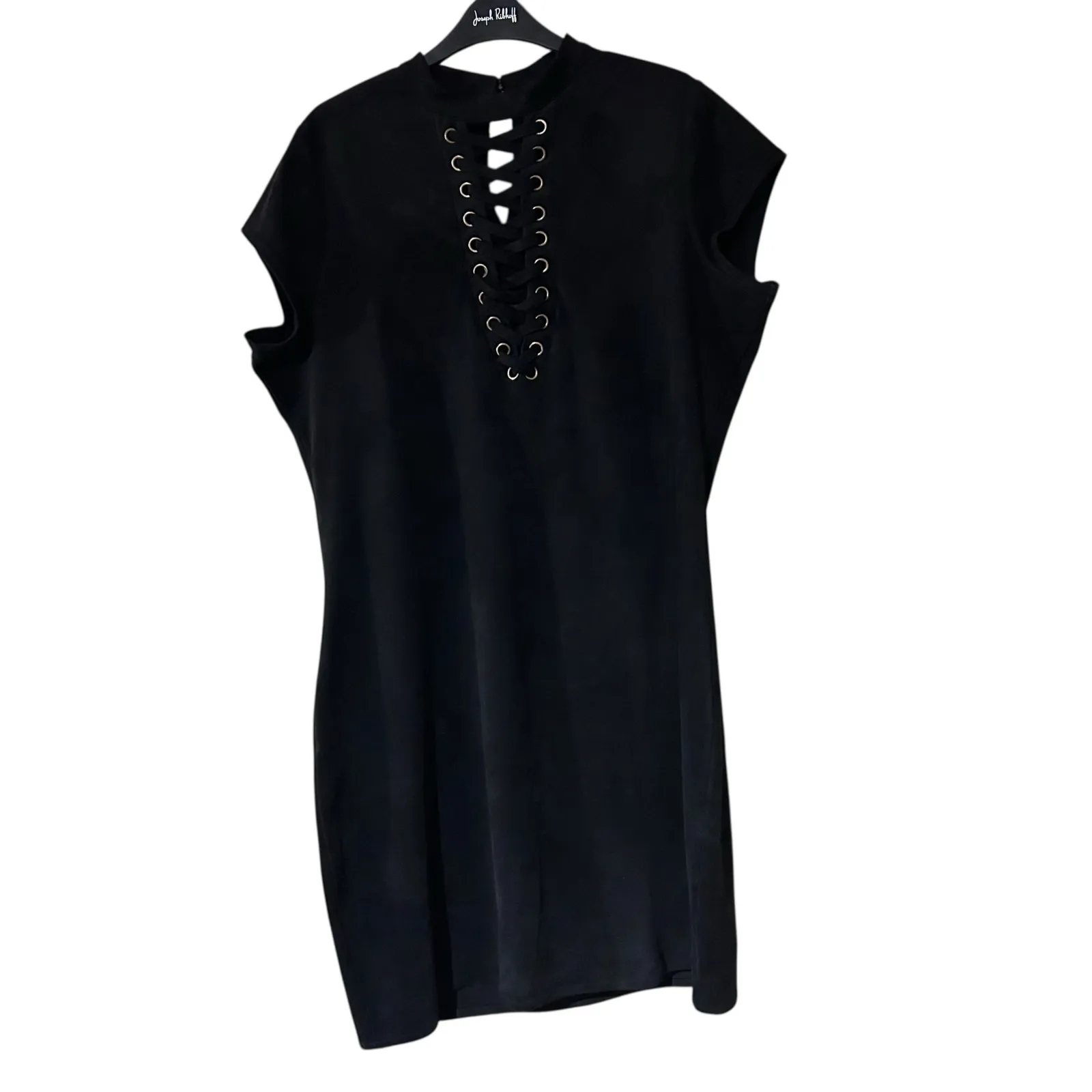 Ashley Stewart Mini Dress Black Faux Suede Corset Front SZ 18/20 Gothic Grunge - Image 2