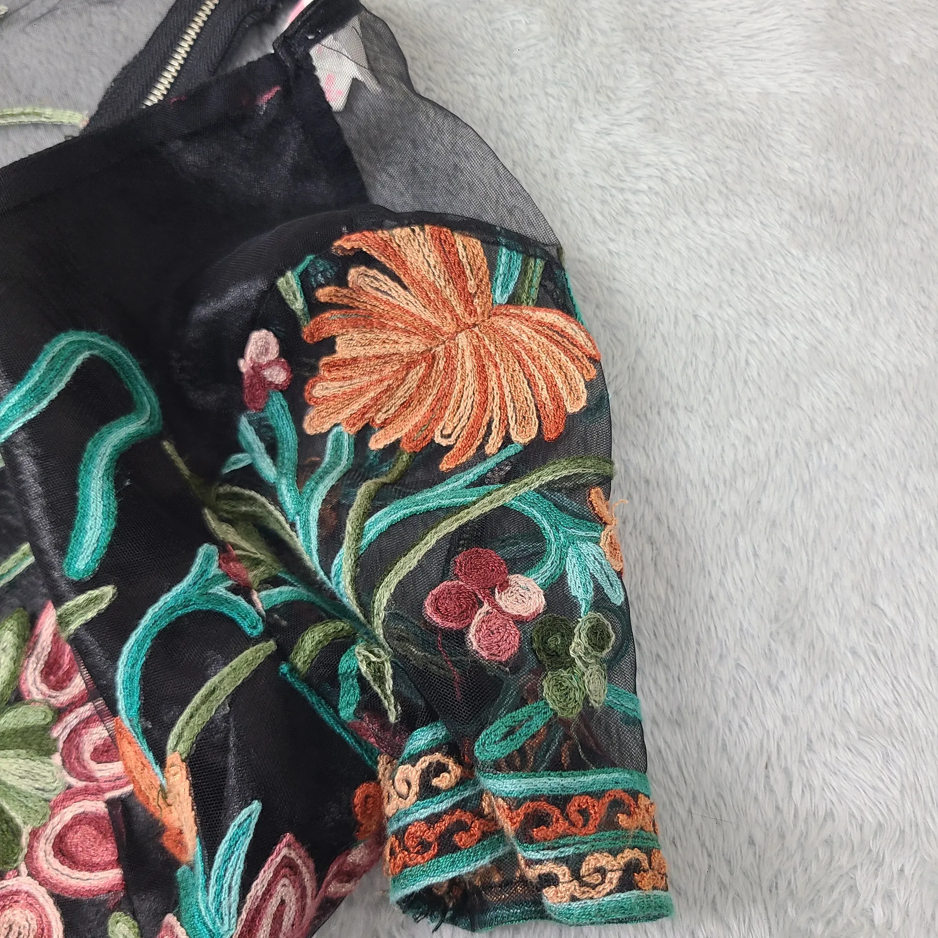 L'ATISTE Black Mesh‎ Blouse with Multicolor Floral Design - Image 7