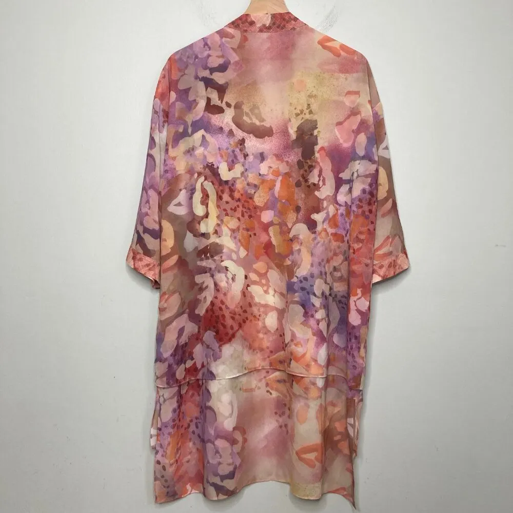 Topper Womens Large Pink Watercolor Longline Boho Flowy Resort - Image 3