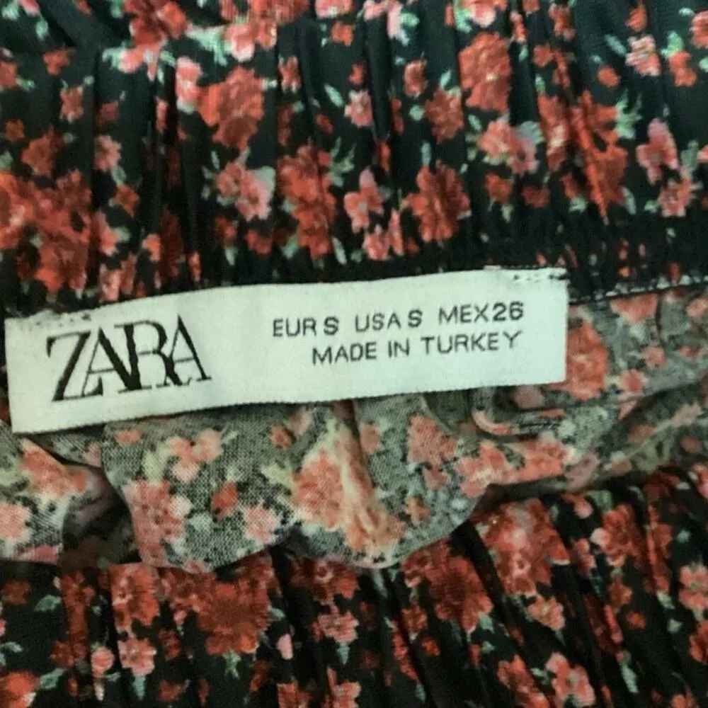Zara Multicolor Floral Tie Belt Elastic Waist Ruffles Pull On Flowy Mini Skirt S - Image 4