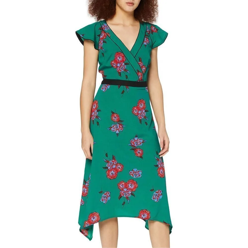NWT Womens Find Plus Faux Wrap Floral Asymmetrical Midi Dress - Image 4