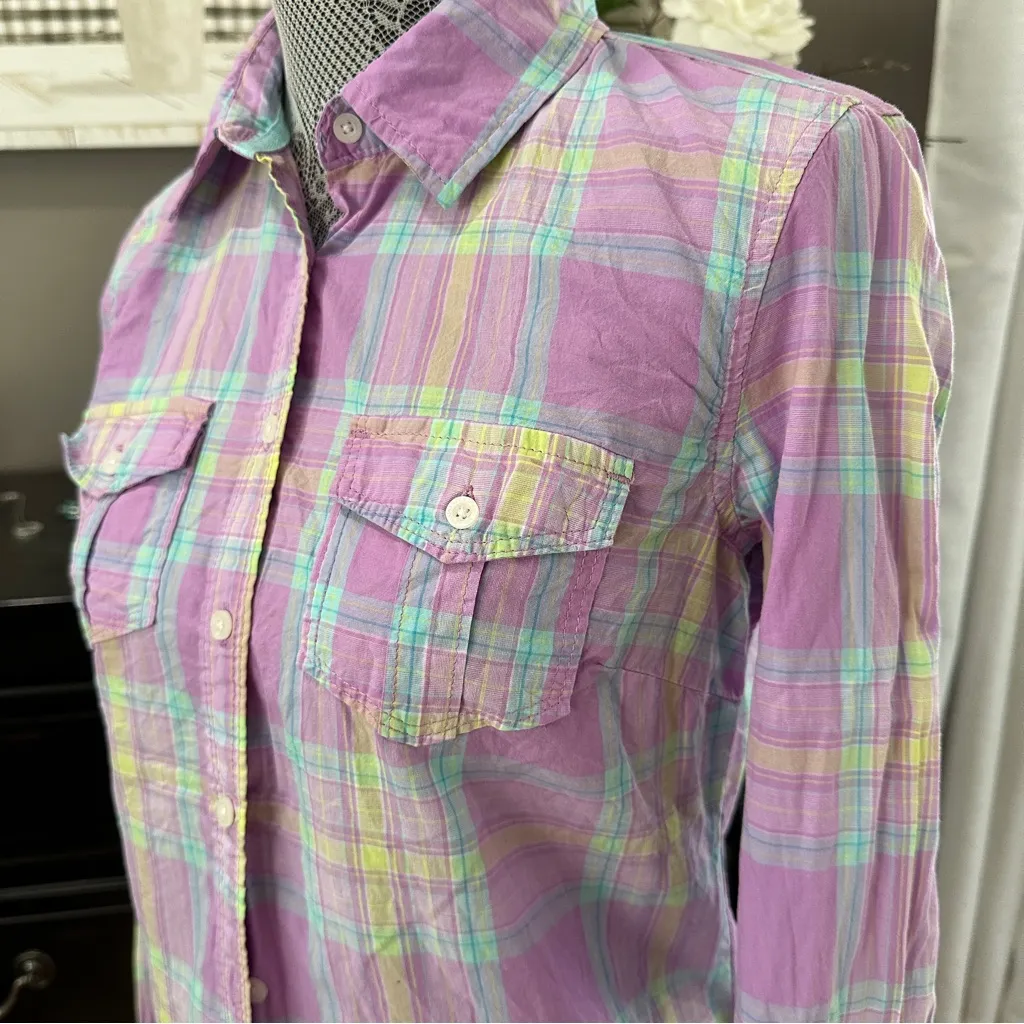 Aeropostale Signature Eighty-Seven Women’s Medium Plaid Button Down Shirt Purple - Image 4