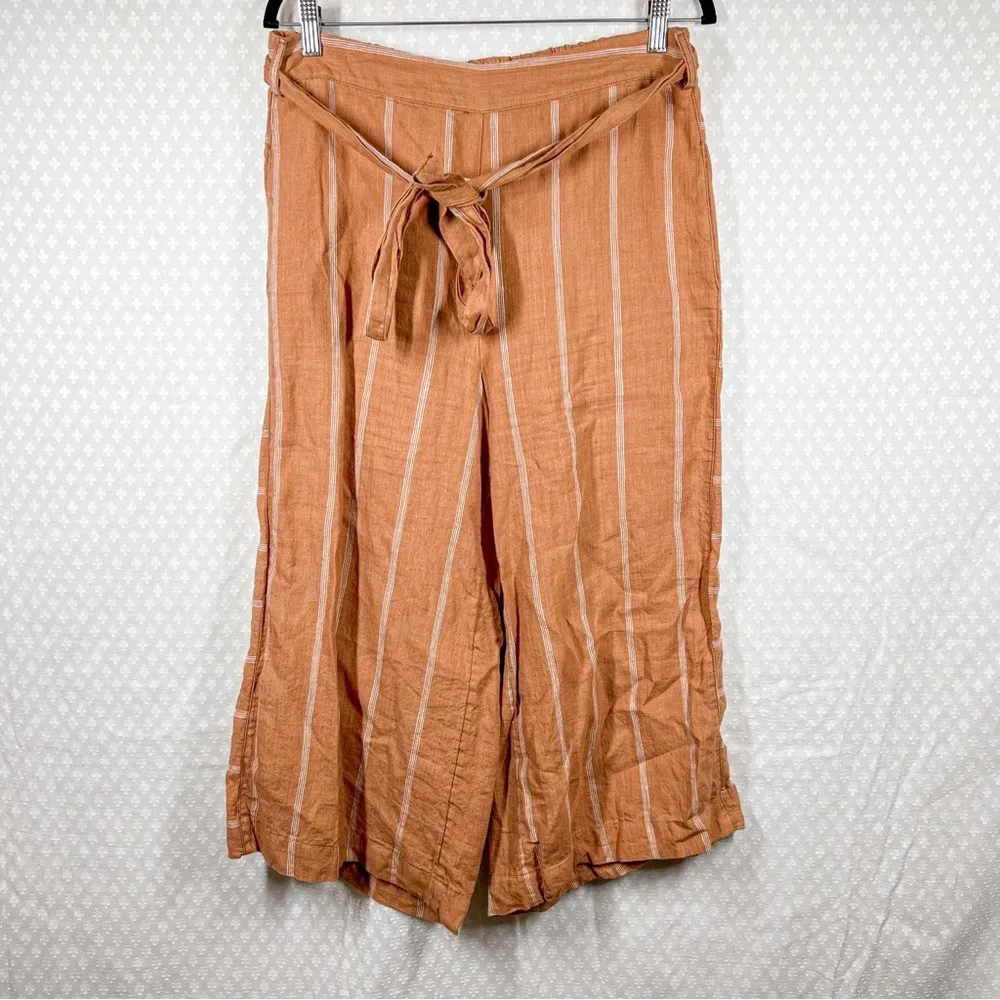 Anthropologie Orange Striped Portia Linen Wide Leg Tie Waist Pants‎ - Image 3
