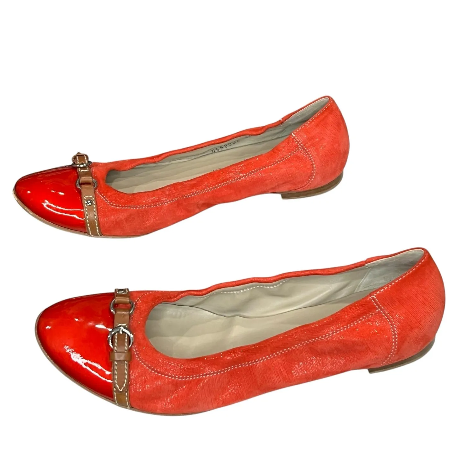 AGL Monika Ballet Flats Womens 14 Orange Patent Leather Cap Toe Feminine Italy Size 13 - Image 2