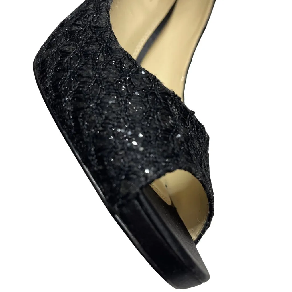 Enzo Angiolini EAMAIVEN Black Glitter Stiletto Open Toe Pump Sz 8 M High Heel - Image 3