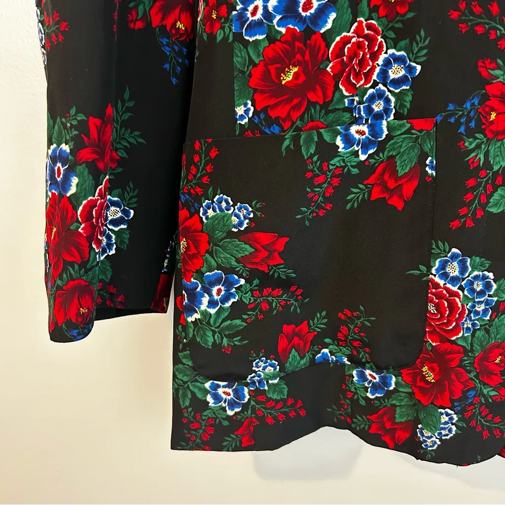 Vintage Alcott & Andrews 100% Silk Red/Blue Floral Button Up Blazer Size 8 Red - Image 5