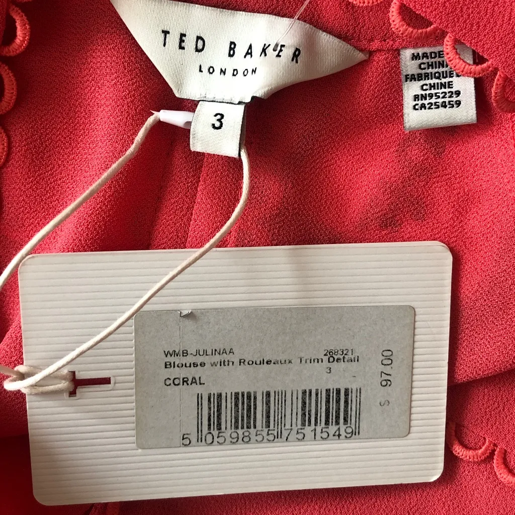 Ted Baker London nwt Coral Blouse size 3 - Image 6