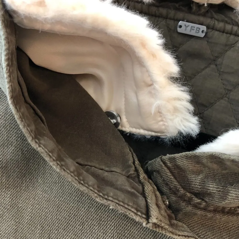 NWOT Young Fabulous & Broke Olive Green Fleece Lined Shilo Hooded Jacket Small - Image 4