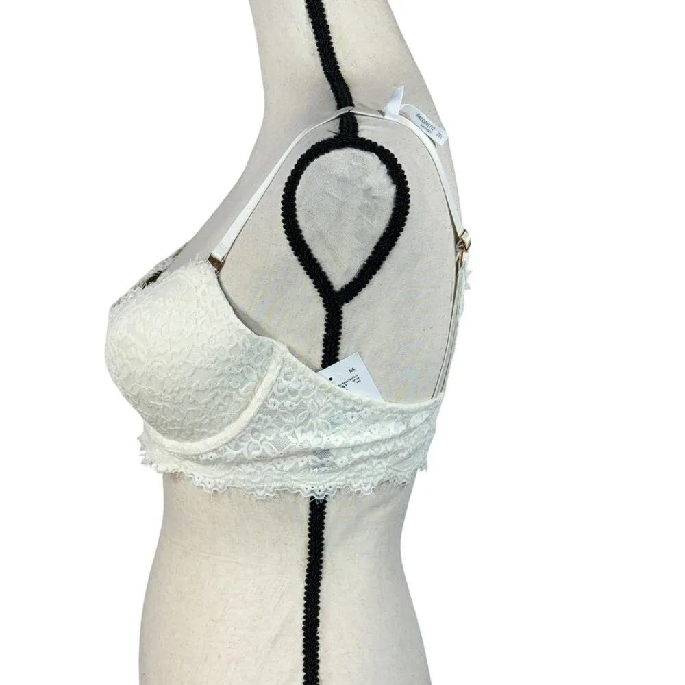 Aerie SZ 36C Balconette Bra Floral Lace Adjustable Molded Cups Underwire Cream - Image 6