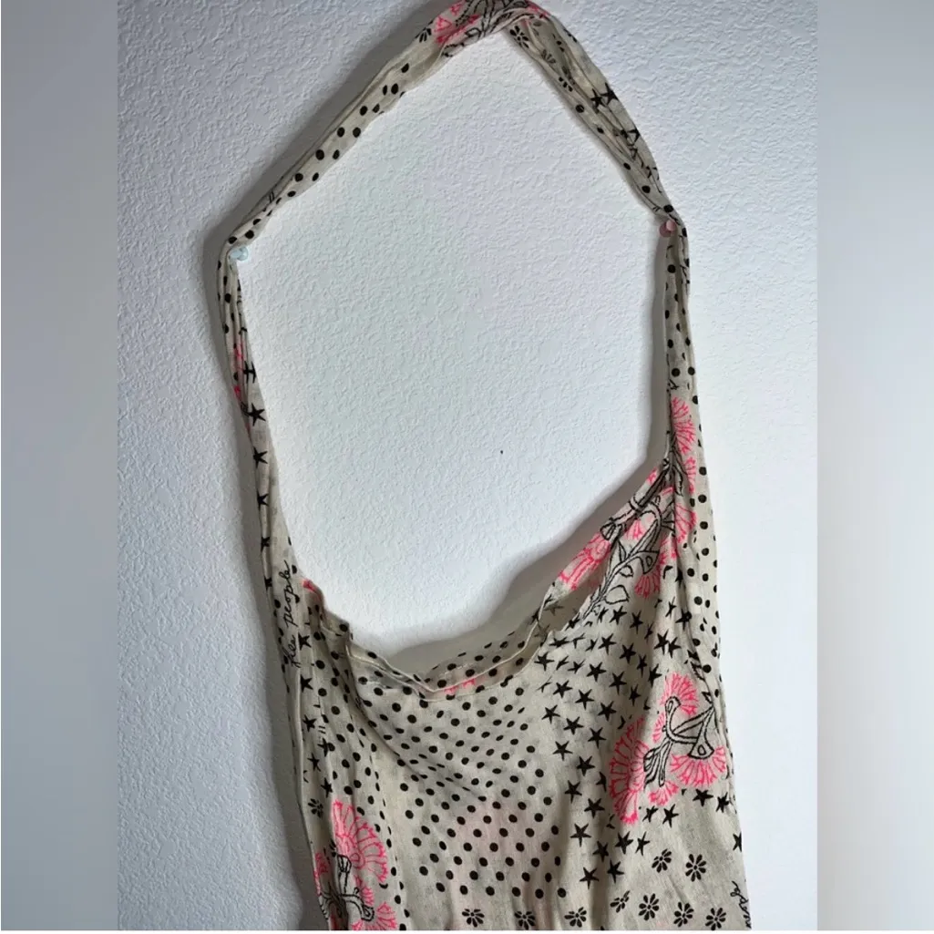 Free People Lightweight Hippie Floral Beachy Linen Semi Sheer Shopper Tote Bag - Image 11